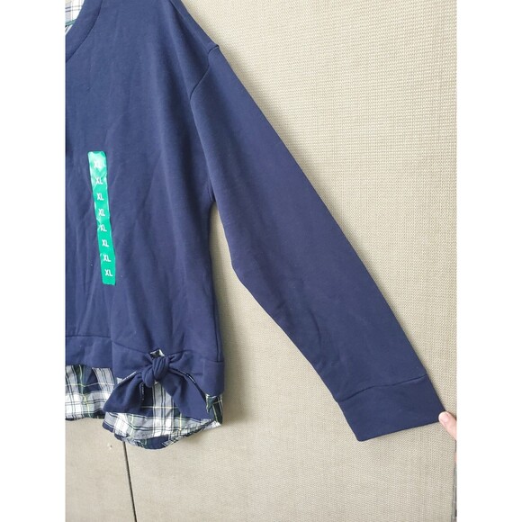 IZOD Women's Blue Cotton Blend Long Sleeve Tie-Front 2-Fer Sweatshirt Sz XL NWT - Picture 2 of 9
